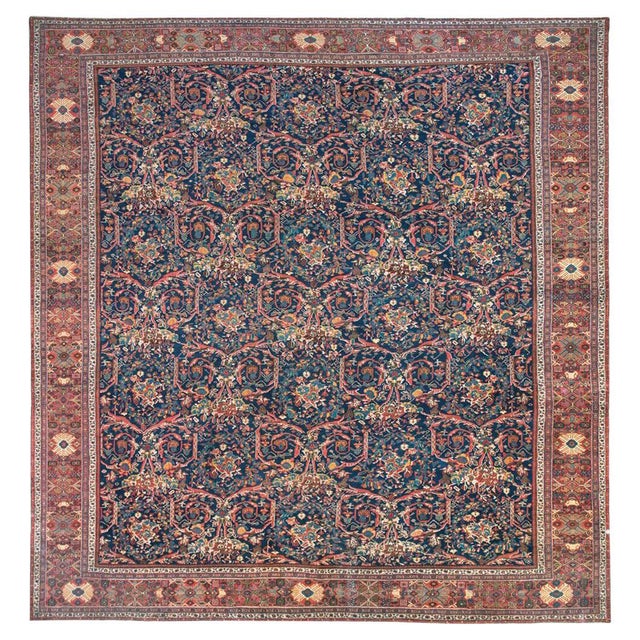 Early 20th Century Navy Oversize Square Persian Mahal Traditional Wool Oriental Rug For Sale - Image 15 of 18
