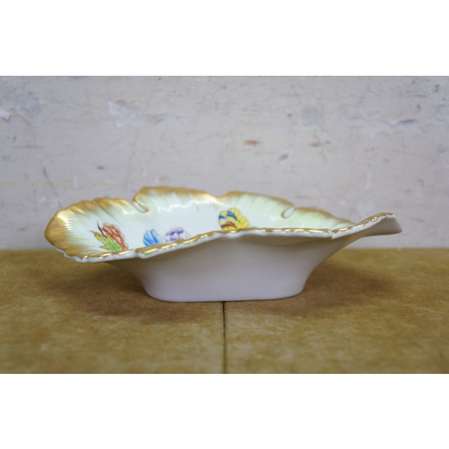 VTG Herend Hungary Queen Victoria Porcelain Double Leaf Trinket Dish Tray Vbo For Sale - Image 10 of 14