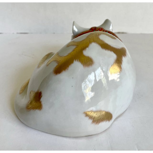 Metal Early 1900's Japanese Kutani Porcelain Sleeping Cat For Sale - Image 7 of 11