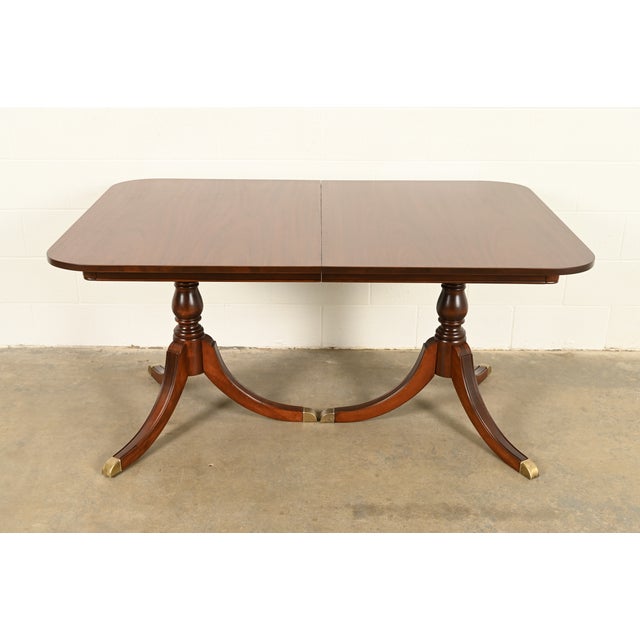 Drexel Georgian Mahogany Double Pedestal Extension Dining Table, Newly Refinished For Sale In South Bend - Image 6 of 15