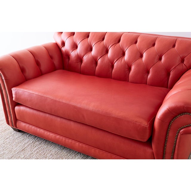 Coral Red Leather Tufted Chesterfield Sofa Settee Chairish