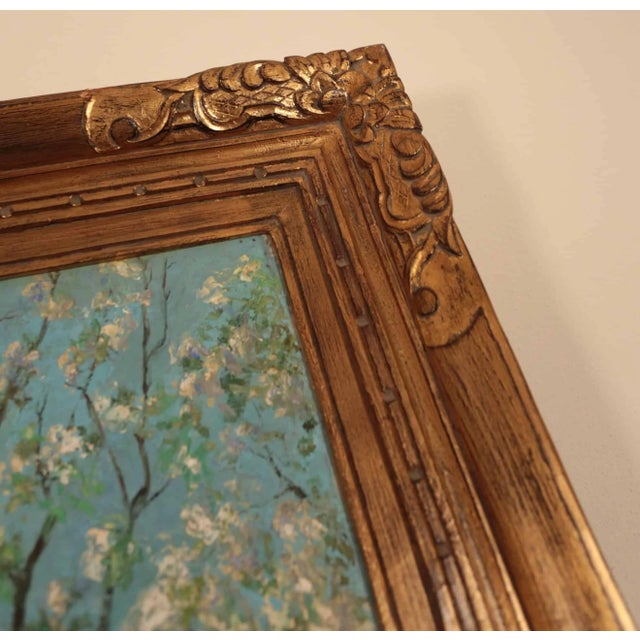 2000 - 2009 Cottage Behind Blossoming Trees, 1941, Oil Painting on Canvas, Framed For Sale - Image 5 of 7