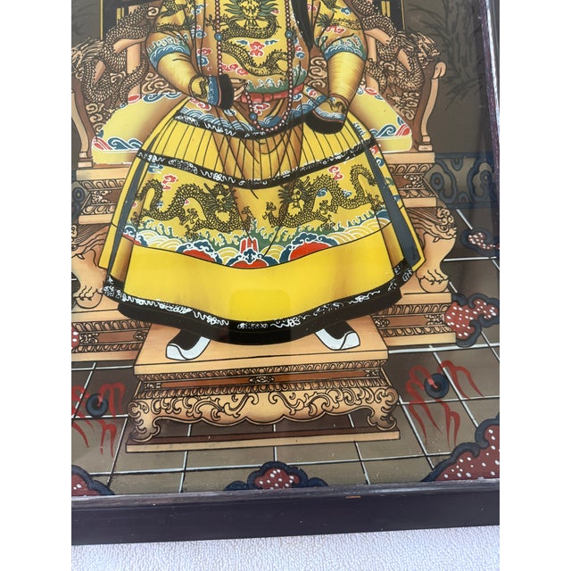 Ebony 1920s Pair of Chinese Reverse Glass Ancestral Portraits of Emperer and Empress Qing Dynasty For Sale - Image 8 of 15