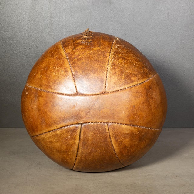 Animal Skin Antique Leather Medicine Ball c.1940 For Sale - Image 7 of 8
