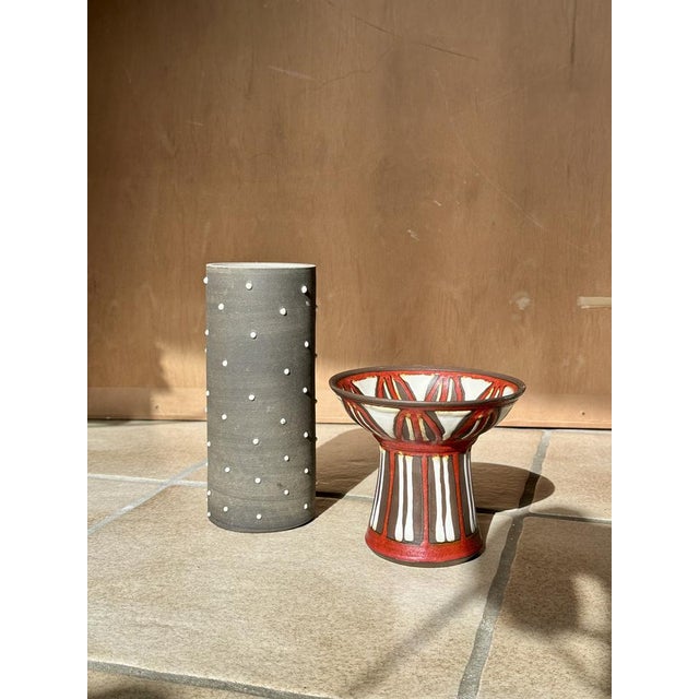 Anthracite Glazed Studio Ceramic Vase Glazed with White Beaded Dots by Johannes Andreas Urban, Germany, 1980s For Sale - Image 11 of 13