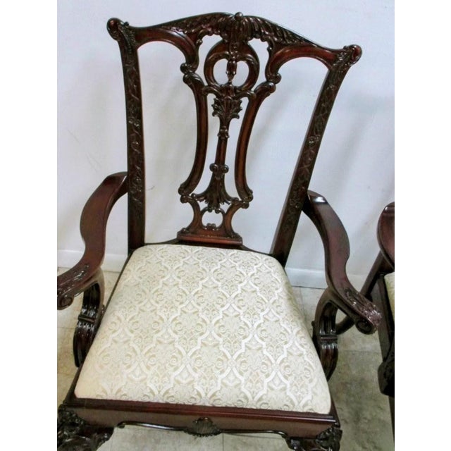 Wood 1980s Pair Drexel Mahogany Chippendale Ball Claw Dining Room Armchairs For Sale - Image 7 of 12