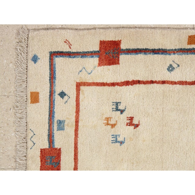 Vintage Persian Gabbeh Rug, Handmade Oriental Rug, Creamy Ivory, Cool boarder For Sale - Image 11 of 18