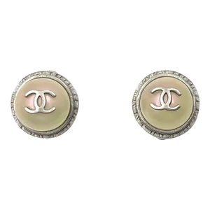 Chanel Silver CC Iridescent Pearl Gumball Clip on Earrings - 2 Pieces