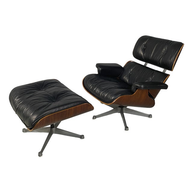 Set of American Modern Lounge Chair and Ottoman by Charles & Ray Eames, 1970s For Sale