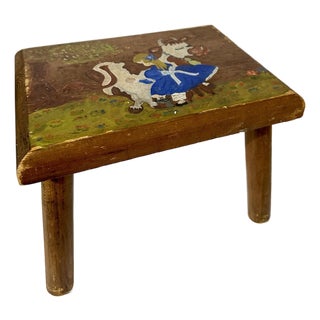 Vintage 1970s/1908s Hand Crafted Wooden Folk Art Foot Stool For Sale