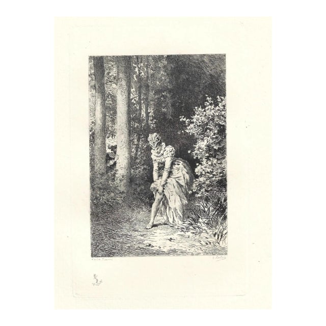 Emile Boilvin - the Garter - Original Etching - 1882 For Sale