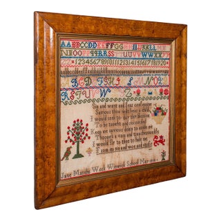 Antique Needlepoint Sampler, English, Handmade, Embroidered Panel, Victorian For Sale
