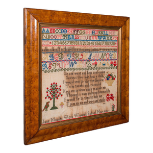 Antique Needlepoint Sampler, English, Handmade, Embroidered Panel, Victorian