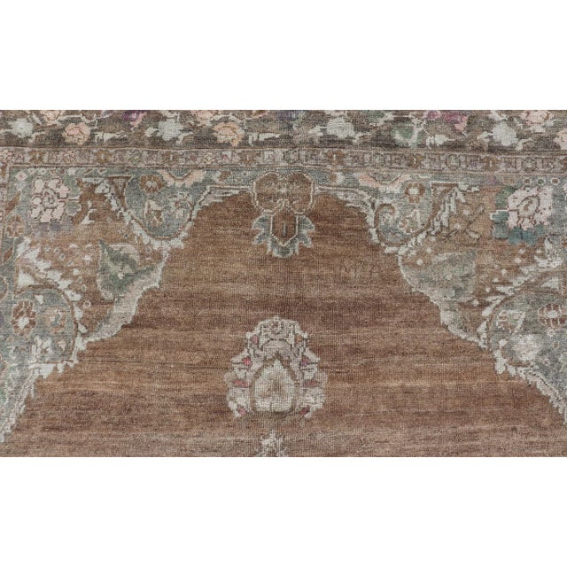 Textile Mid 20th Century Vintage Turkish Kars Rug With Floral Medallion in Camel Tan Taupe and Grey For Sale - Image 7 of 12