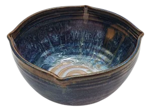 Studio Pottery Bowl Signed by Artist in Blue, Purple & Gold Glaze – 7" Wide
