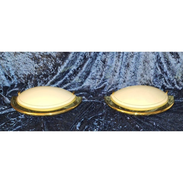 Vintage Italian Wall Lamps with Brass Bracket and White Glass Shade, 2000s, Set of 2 For Sale - Image 6 of 8