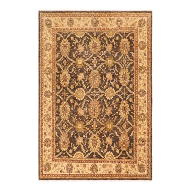 Boho Chic Ziegler Charcoal Beige Hand-Knotted Wool Rug - 8'0'' X 9'11'' For Sale