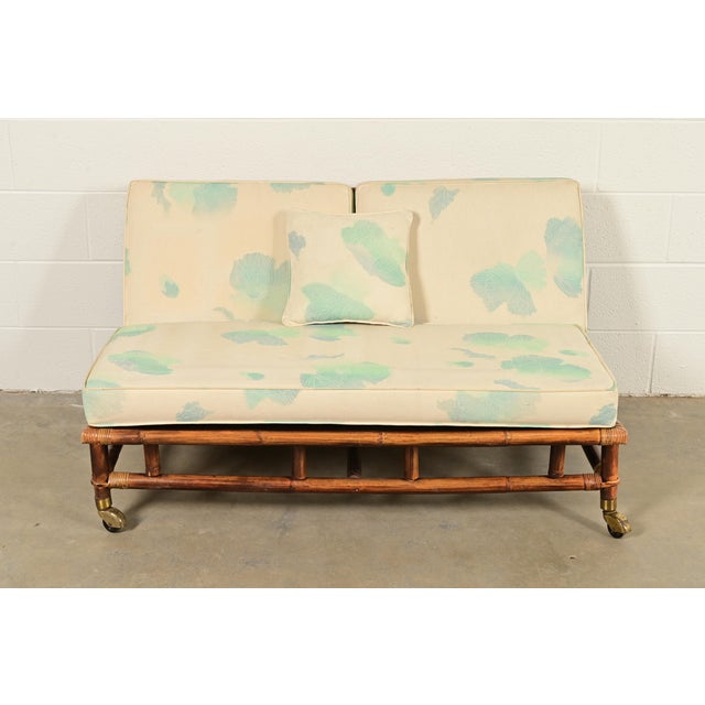 Mid-Century Modern John Wisner for Ficks Reed Mid-Century Hollywood Regency Bamboo Rattan Loveseat, 1950s For Sale - Image 3 of 13