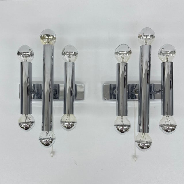 Wall Lamps Sconce Chrome Tubular by Gaetano Sciolari, 1970s, Set of 2 For Sale - Image 14 of 18