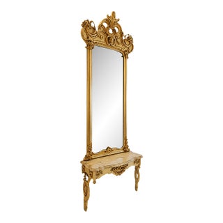 Monumental 19th-Century Rococo Revival Giltwood Pier Mirror &Amp; Matching Console, C. 1860–1875 For Sale