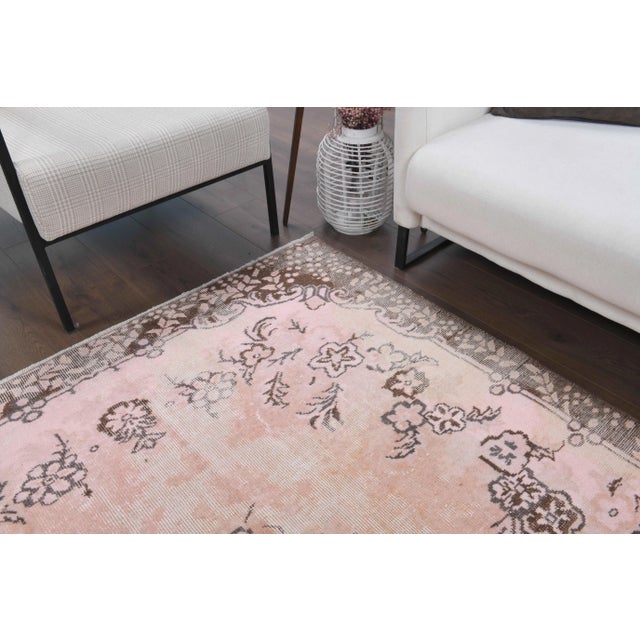 Pink Vintage Turkish Hand-Knotted Wool Cotton Pink Area Rug For Sale - Image 8 of 11