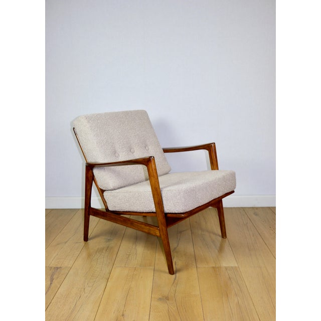 Beige Vintage Stefan Armchair in Oak Wood from PRL, 1970s For Sale - Image 8 of 11