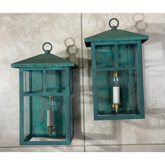 Vintage Pair of Solid Brass Outdoor Wall Lanterns – 13”h X 7”.5w X 7”.5d For Sale - Image 16 of 18
