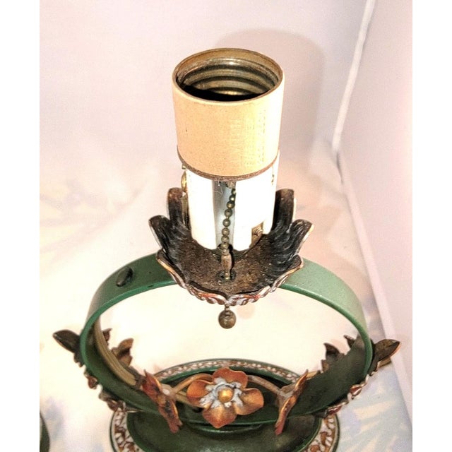 Metal Very Rare Pair of 1920s Moe Bridges Art Nouveau Floral Design Boudoir Lamps For Sale - Image 7 of 12