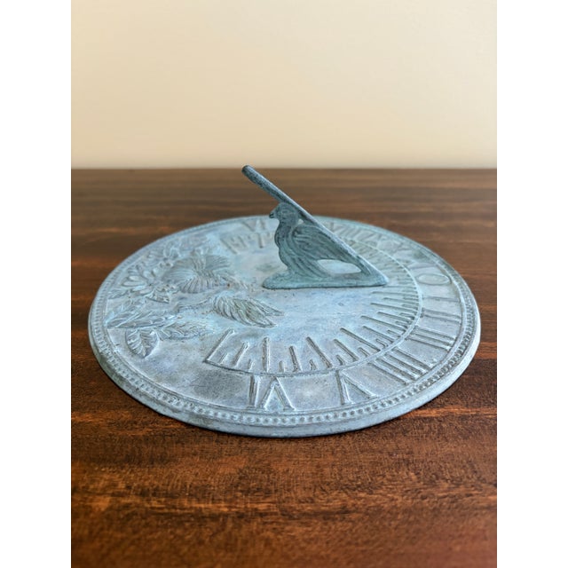 Late 20th Century Vintage English Country Iron Verdigris Garden Sundial With Hummingbird For Sale - Image 5 of 7