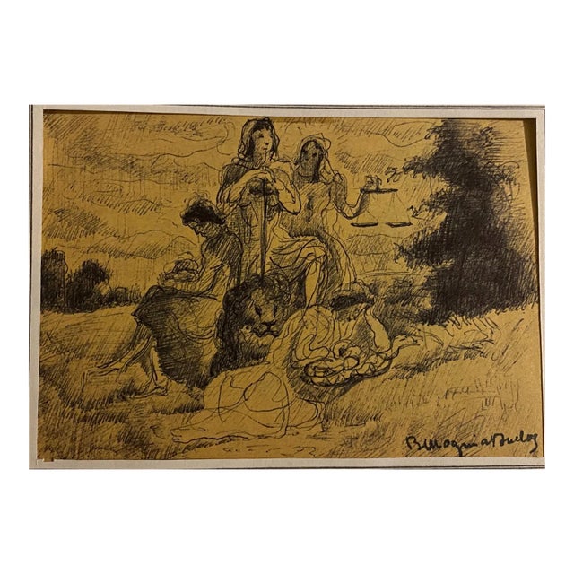 Mogniat-Duclos Bertrand, Justice, Pen on Paper, 1950s For Sale