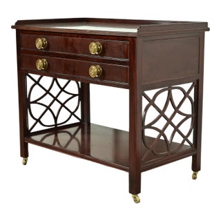 Baker Furniture Historic Charleston Chippendale Carved Mahogany Rolling Buffet Server or Bar Cart For Sale