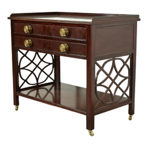 Baker Furniture Historic Charleston Chippendale Carved Mahogany Rolling Buffet Server or Bar Cart