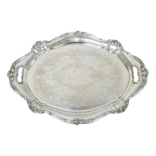 Antique Gorham Silver Plated Victorian Oval Butlers Serving Platter Bar Tray For Sale