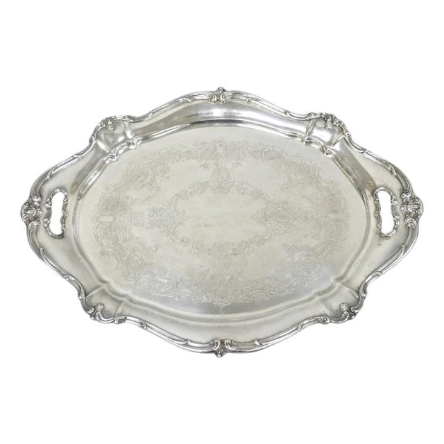 Antique Gorham Silver Plated Victorian Oval Butlers Serving Platter Bar Tray For Sale