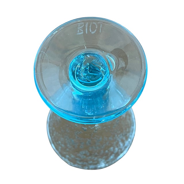 Mid-Century Modern French Biot Blue Bubble Glass Decanter & Stem Glass Set for 10, Circa 1970s For Sale - Image 9 of 10