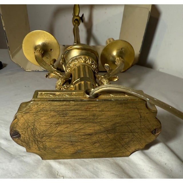 Antique Ornate Dore Bronze Toleware 2 Arm French Bouilotte Electric Table Lamp For Sale - Image 17 of 17