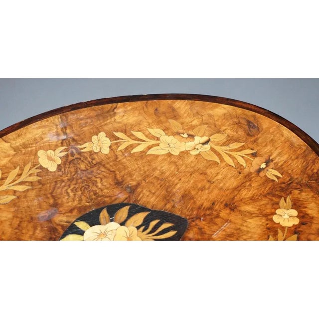 Victorian Walnut and Marquetry Inlaid Tilt Top Oval Side Table For Sale - Image 9 of 18