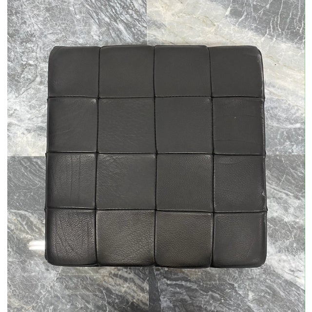 Patchwork Black Leather Puff or Ottoman, Denmark 1970s For Sale - Image 11 of 12