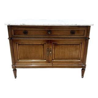 French 19th Century Louis XVI Walnut Carrara Marble Top Two Door Buffet For Sale