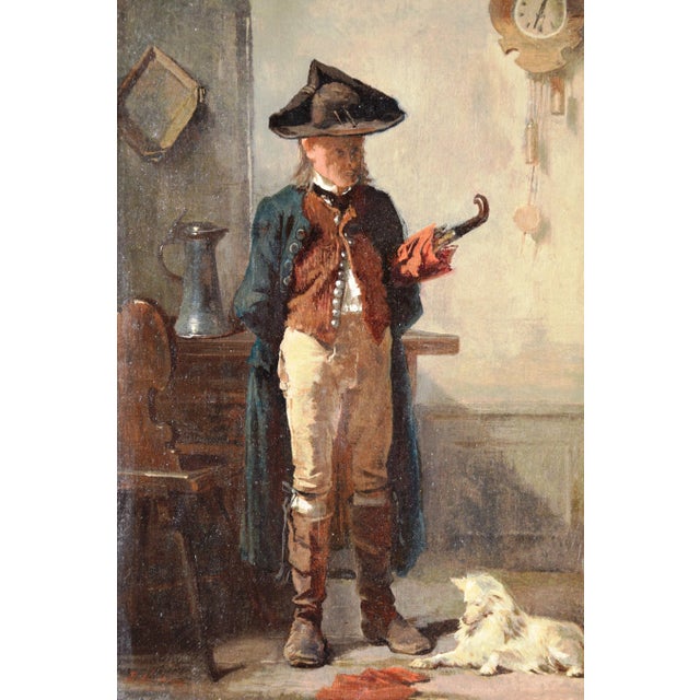 Benjamin Vautier, Genre Scene with Man and Dog, 1800s, Oil Painting on Canvas, Framed For Sale - Image 12 of 12
