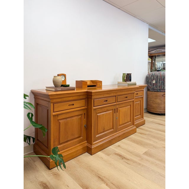 Antique Style Oak Office Credenza With Locking Doors and Finished Back For Sale - Image 17 of 17