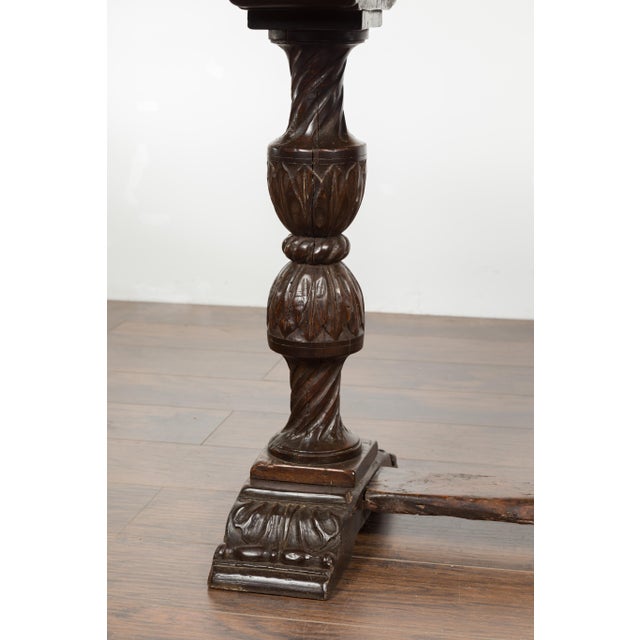 Italian 1820s Walnut Table with Carved Legs, Twisted Motifs and Waterleaves For Sale - Image 9 of 12