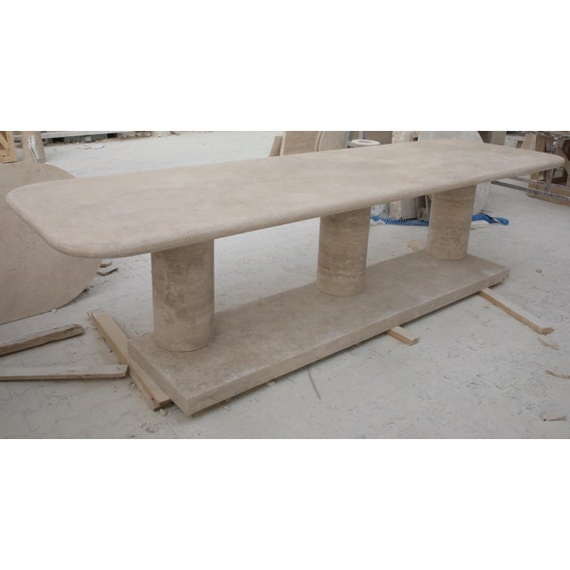 Contemporary Large Sculptural Travertine Dining Table with Thick Top by My Habitat Design For Sale - Image 3 of 14