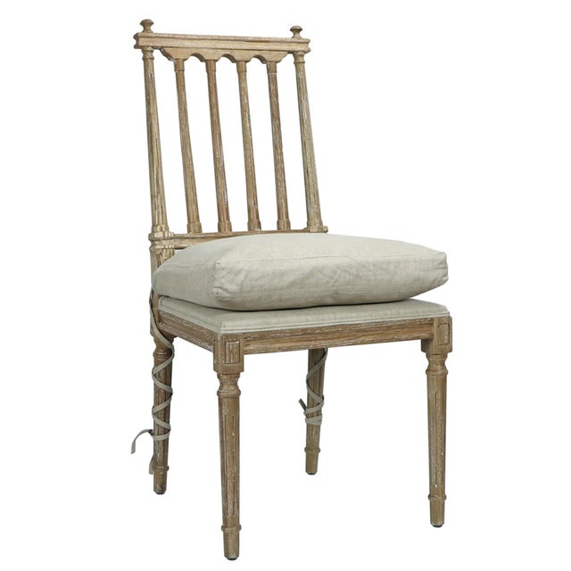 French Country Matthew Izzo Home Barnaby Pine Wood Armless Side Chair With Lattice Back and Tie Cushion For Sale - Image 3 of 9