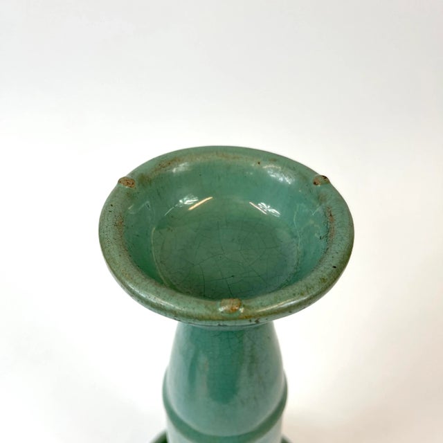 Chinese 19th Century Chinese Ceramic Light Turquoise Oil Lamp For Sale - Image 3 of 9
