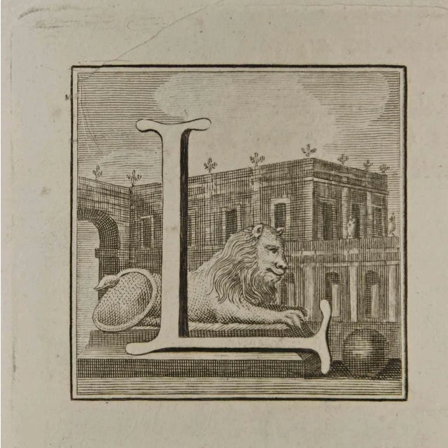 Luigi Vanvitelli, Letter of the Alphabet L, Etching, 18th Century For Sale