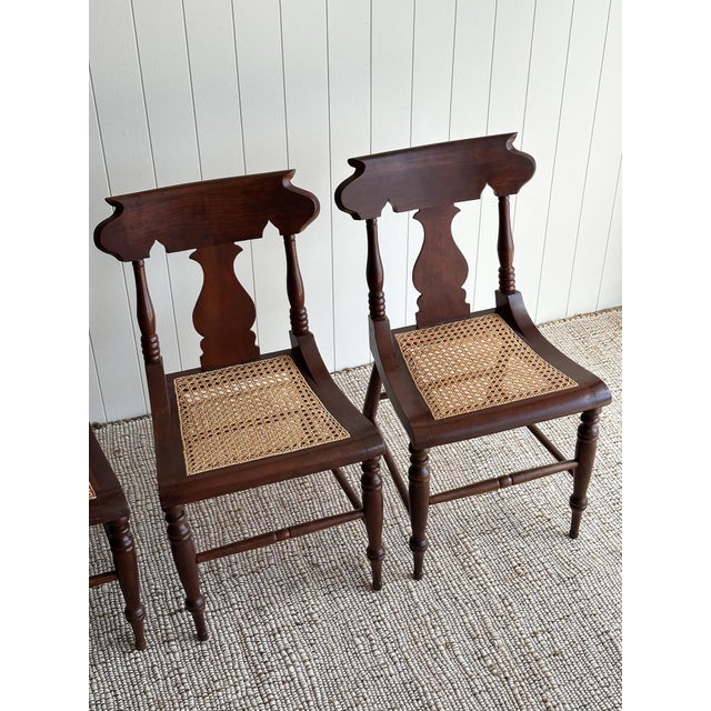 Brown 1960s Vintage Sculpted Mahogany Dining Chairs With Cane Seats, Set of 4 For Sale - Image 8 of 15