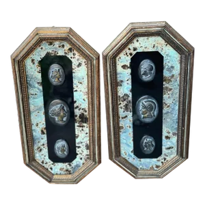 1960s Vintage Andrew Kolb & Son Framed Hanging Wall Decor Black Chalkware Faces - a Pair