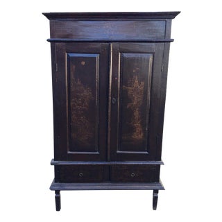 Elegant Chinese Black Chinoiserie Armoire TV Cabinet For Sale