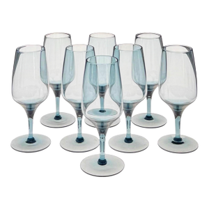 Mid-20th Century Crystal Wine Glasses in Smokey Sapphire - Set of 8